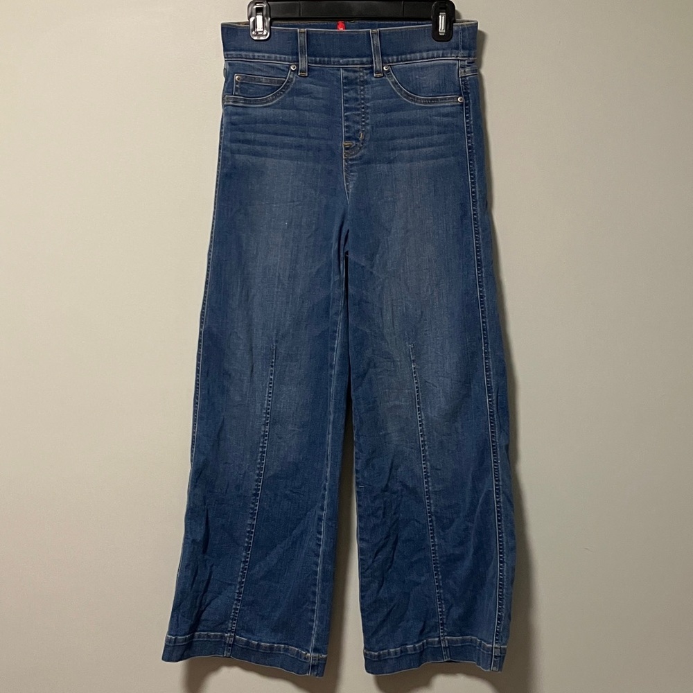 SPANX Wide-Leg High-Rise Jeans in Medium Blue